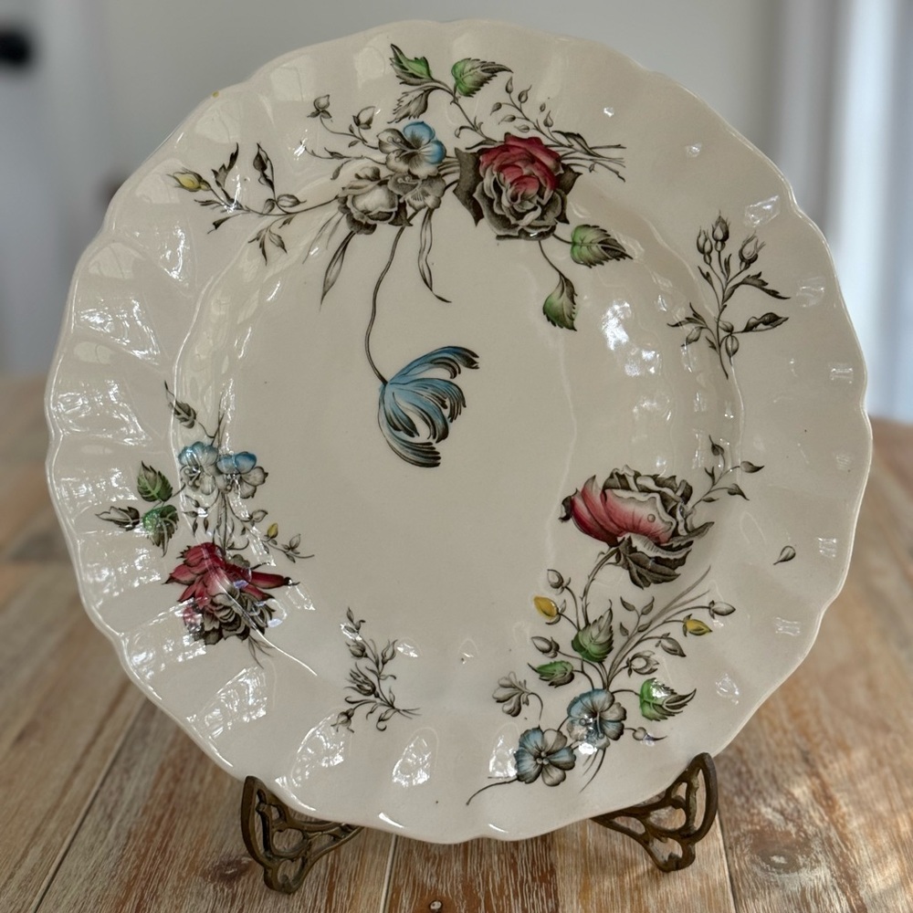 Johnson Brothers Vintage Floral Dinner Plate in Cream with Red & Blue Accents